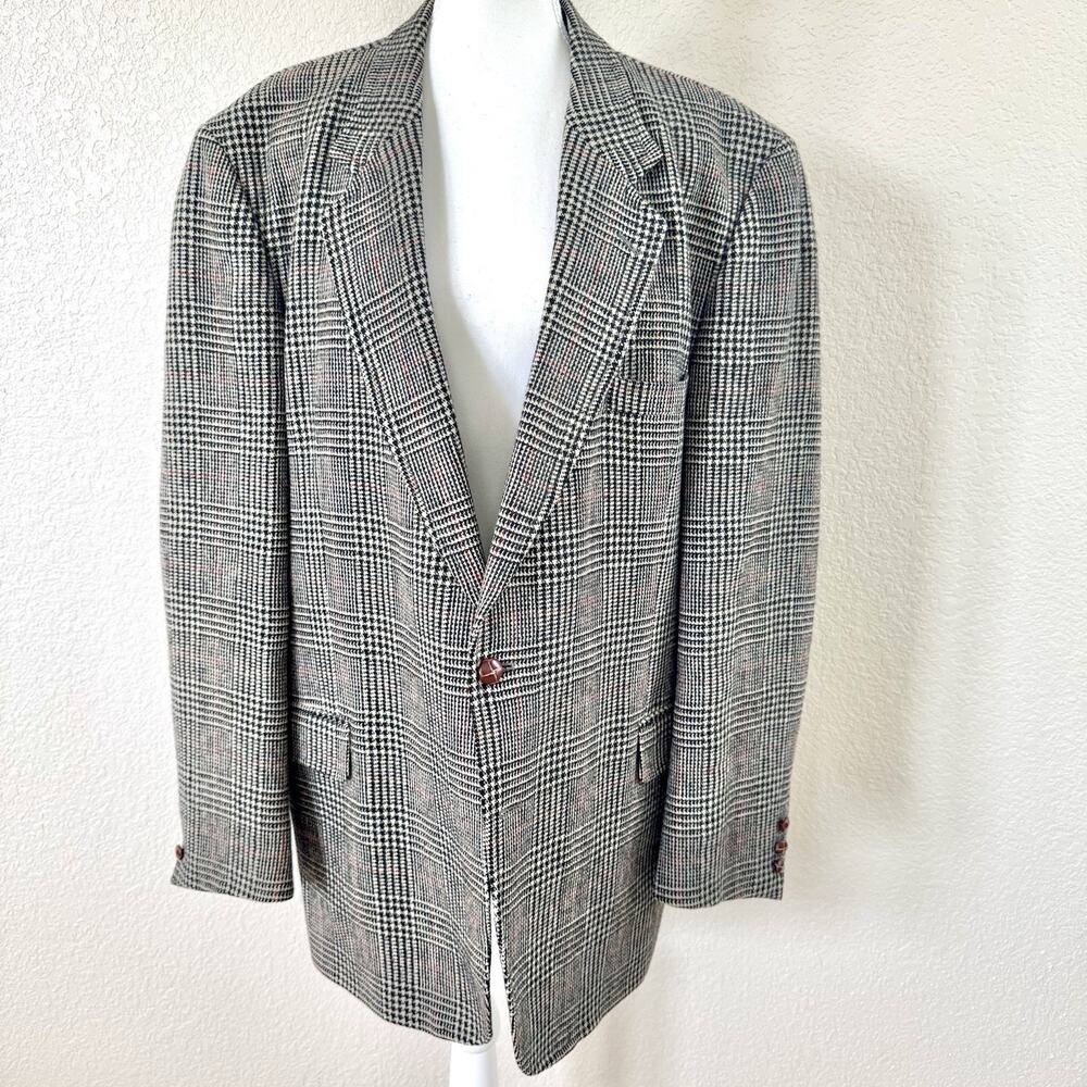 Vintage English Manor 44 Glen Plaid 100% Wool Blazer Jacket Men Tweed Sport Coat